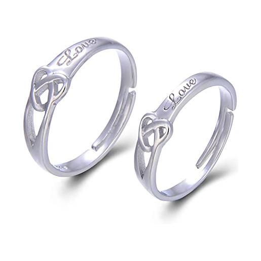 ANAZOZ anello argento 925 donna fidanzamento, love nodo del cuore zirconia cubica bianco argento anelli coppia personalizzabili regolabili