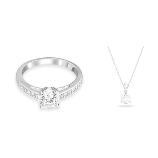 Swarovski anello attract, taglio tondo, pavé, bianco, placcato rodio & pendente solitaire, bianco, placcato rodio