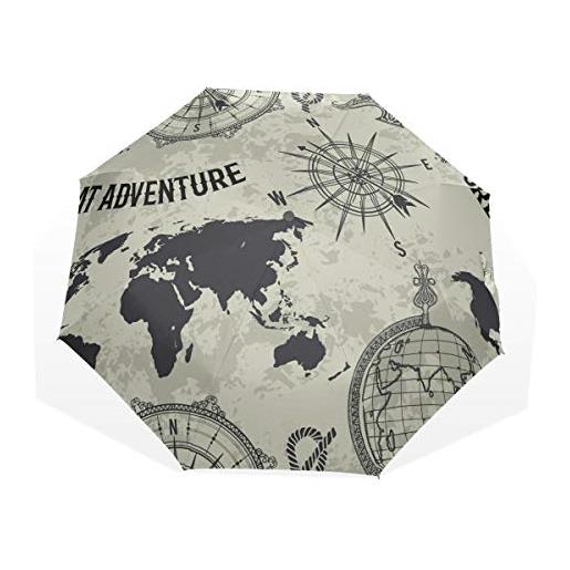 TropicalLife rootti ombrello 3 pieghe leggero cartina bussola modello un pulsante auto aprire chiudi ombrello esterno antivento per bambini donne e uom