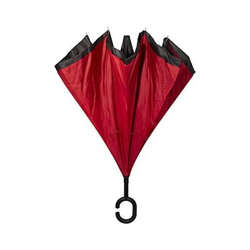 Virsus ombrello con apertura al contrario auto reverse antisgocciolo manico a forma di c ombrello ribaltabile inverso anti uv antivento varie colorazioni (rosso)