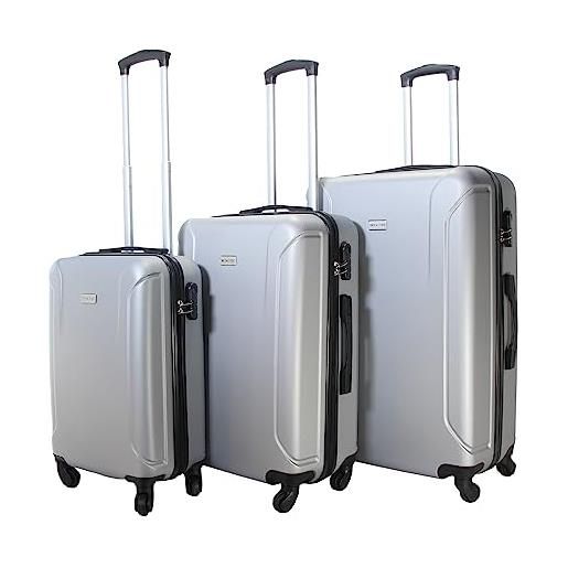 VERTICAL STUDIO set di 3 valigie da viaggio da 20, 24, 28, con cifre, lucchetto in plastica (abs) a quattro ruote, anello in argento, valigia bagaglio a mano