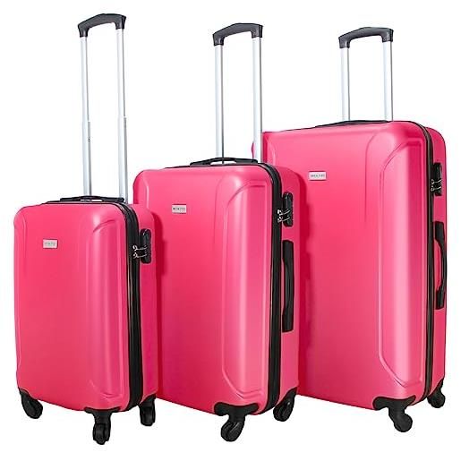 VERTICAL STUDIO set di 3 valigie da viaggio da 20, 24, 28, con cifre, lucchetto in plastica (abs) a quattro ruote, rosa, bagaglio a mano valigia