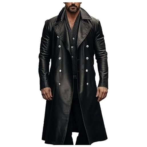CRITOR trench lungo in pelle da uomo cappotto lungo in pelle pu nera da uomo giacche lunghe in pelle sintetica steampunk