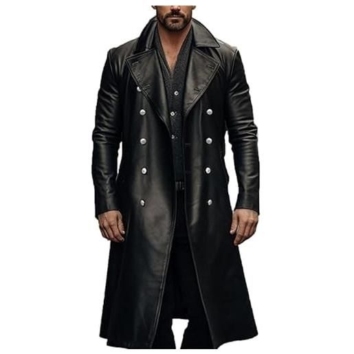 CRITOR trench lungo in pelle da uomo cappotto lungo in pelle pu nera da uomo giacche lunghe in pelle sintetica steampunk