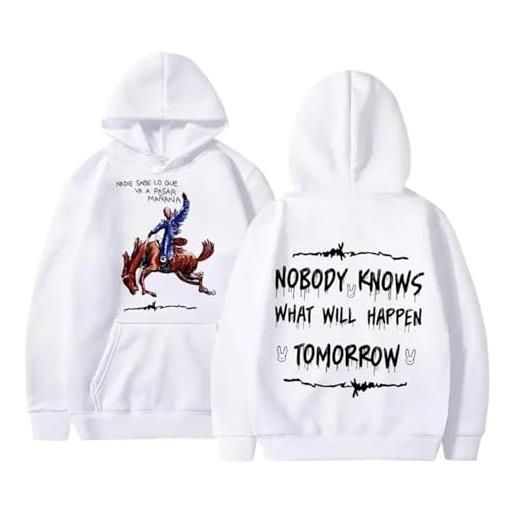 Trconk rapper bad bunny unisex felpe con cappuccio manica lunga pullover moda harajuku hip hop streetwear uomo donna felpa-black||xxs