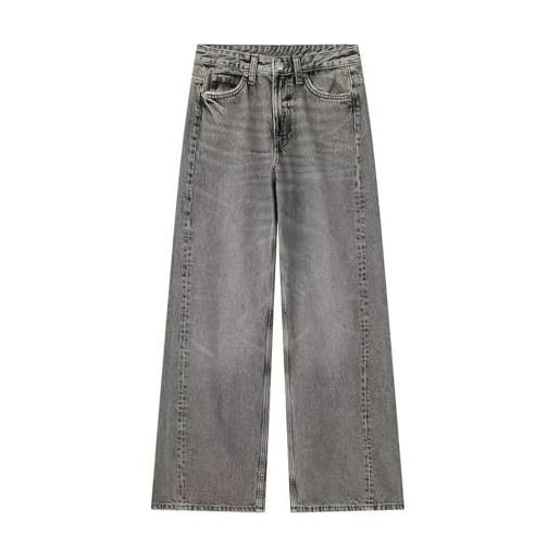 AYAZER nuovi pantaloni jeans da donna a vita media, larghi, lavati, dritti, con gamba larga, lunghezza fino al pavimento - grigio chiaro - m