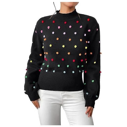 Generico maglione pullover lavorato a maglia con palline da donna maglione ragazza invernale (black, s)