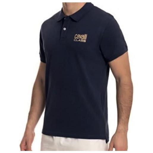 Cavalli class polo t-shirt uomo mm 100% cotone slim fit colore blu qxh01f kb002 (50 l it uomo)