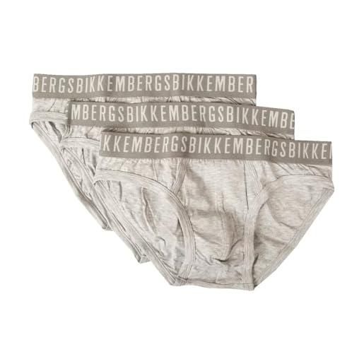 Bikkembergs slip uomo confezione 3 pezzi mutande elastico a vista cotone elasticizzato underwear articolo bkk1usp02tr tri-pack, navy, m