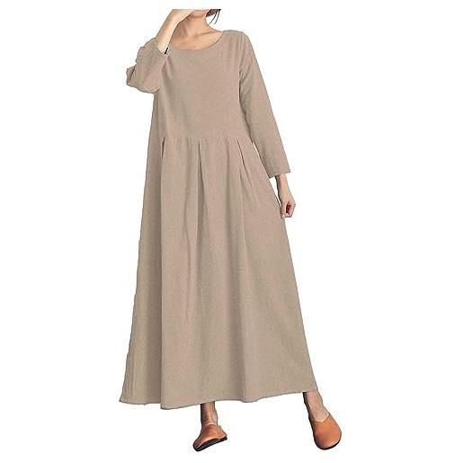 Yowablo abito da donna di media lunghezza con maniche a 9/4, nuovo, casual, autunno/inverno sacco porta vestiti (khaki, xl)