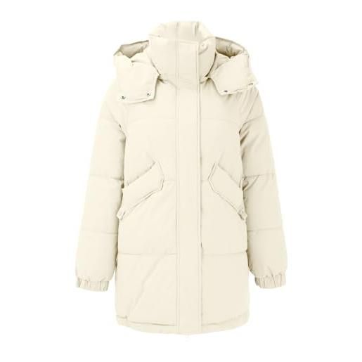 UnoSheng giubbino invernale da donna in lana di piuma di media lunghezza, con cappuccio, tasca, grande giacca piumino leggero da donna, bianco, xxl