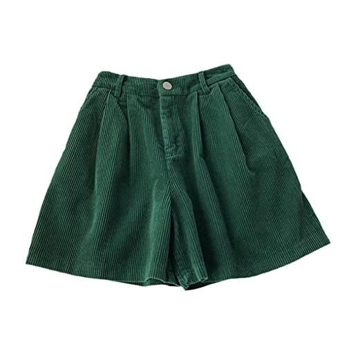 SaoBiiu estate velluto a coste breve donne a vita alta gamba larga pantaloni corti moda femminile pantaloncini in vita, verde, s