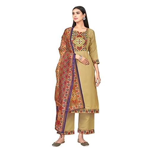 STYLE INSTANT indian kurti per le donne con pantaloni dupatta || rayon stampato readymade kurtis kurta per le donne top, beige, m
