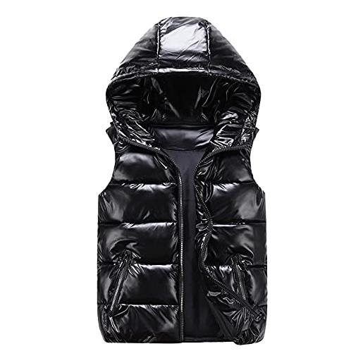 Modaworld piumino smanicato trapuntato da uomo e donna, leggero, con cappuccio, senza maniche, caldo, corto, effetto lucido, gilet invernale giubbotto giacca taglie forti con tasche