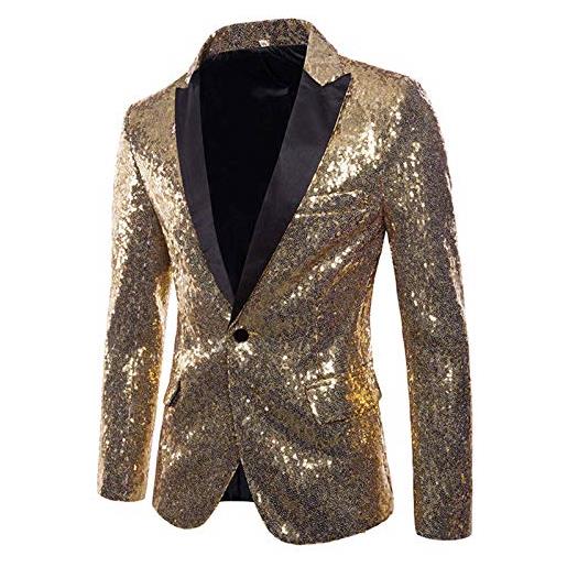 KJDWJKJRF giacca da uomo con paillette, oro glitterato, slim fit, da matrimonio, con paillette, giacca da uomo, blazer per feste, discoteche, gold, m