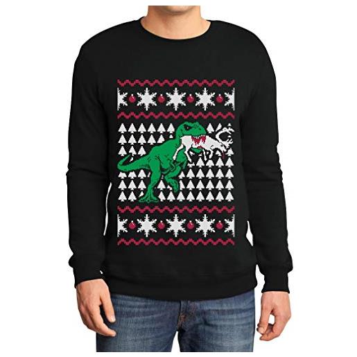 Shirtgeil regalo di natale t-rex vs. Renna ugly sweater felpa/maglione da uomo large nero