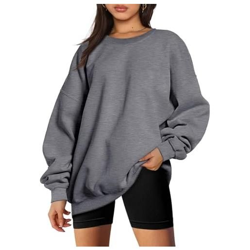 Placitiume 2023 autunno inverno moda donna felpa oversize girocollo manica lunga solido basic fleece hoodie casual pullover, grigio scuro, xl