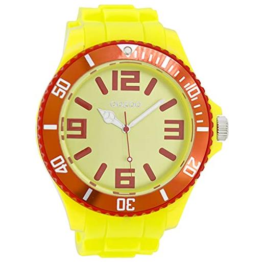 Oozoo orologio da polso da uomo con cinturino in silicone, bicolore, diametro 48 mm, in diverse varianti, c5827 - giallo fluo/rosso