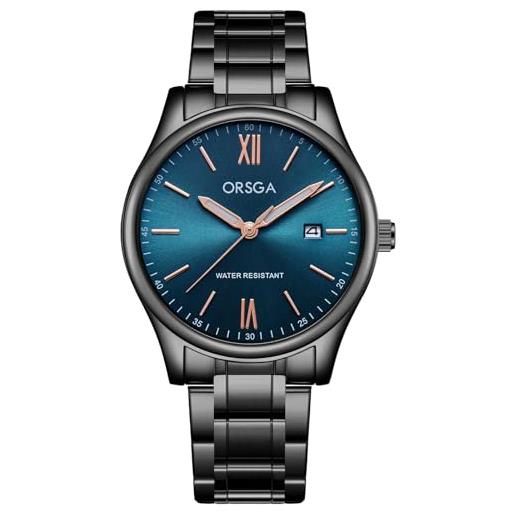 CIVO orologio uomo acciaio elegante analogico impermeabile orologi uomo minimalista rotondo blu quadrante data luminoso quarzo orologio da polso nero, regalo uomo