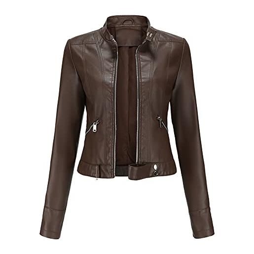 YFFUSHI giacca da motociclista da donna classica in ecopelle pu con cerniera corta slim fit casual, viola scuro, xxl