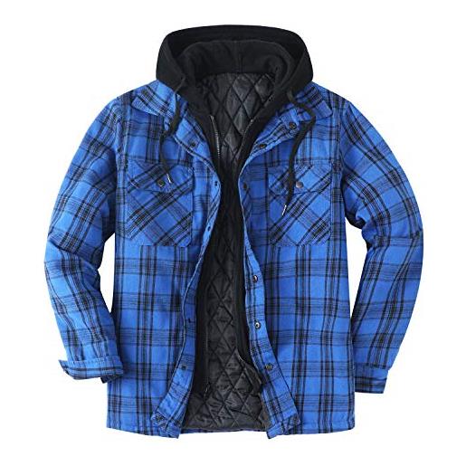ZENTHACE giacca da uomo in flanella con cappuccio a quadri ispessiti con fodera trapuntata, blu, medium