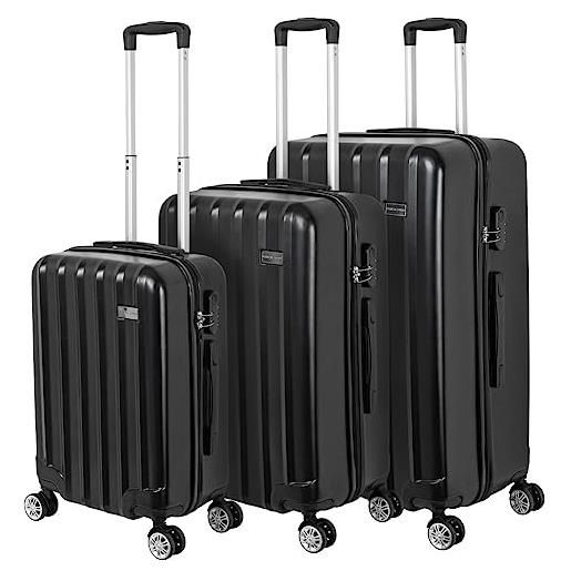 VERTICAL STUDIO set di 3 valigie da viaggio da 20, 24, 28, con cifre, lucchetto in plastica (abs) a quattro ruote, nero copenaghen, valigia bagaglio a mano