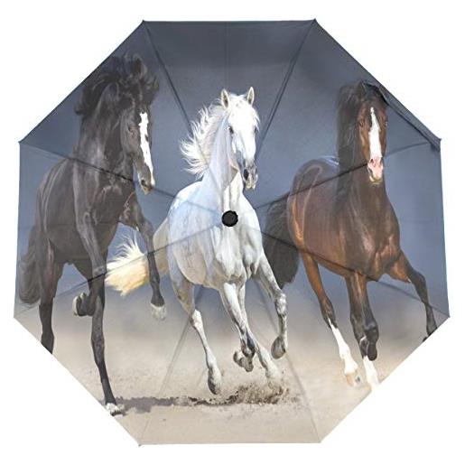 ISAOA isoa ombrello pieghevole automatico a tre cavalli, da viaggio, compatto, antivento
