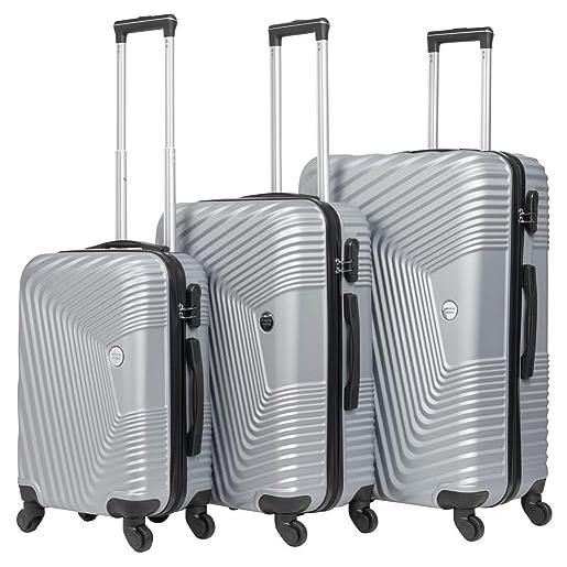 VERTICAL STUDIO set di 3 valigie da viaggio da 20, 24, 28, con cifre, lucchetto in plastica (abs) a quattro ruote, argento fredrikstad, valigia bagaglio a mano