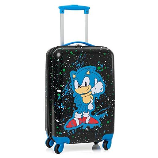Sonic The Hedgehog valigia da cabina per bambini | ragazzi ragazze adolescenti gioco film speedy animato riccio nero piccola copertina rigida carry on maniglia estensibile