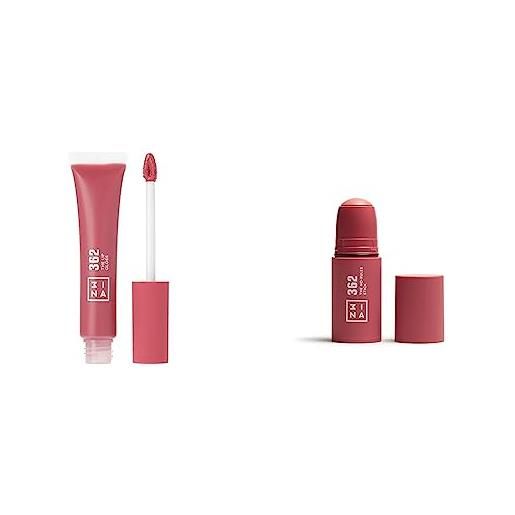 3ina makeup - the lip gloss 362 + the no-rules stick 362 - rosa - effetto specchio - look lucido - apparenza cremosa - blush in crema rosa con acido ialuronico - vegan - cruelty free
