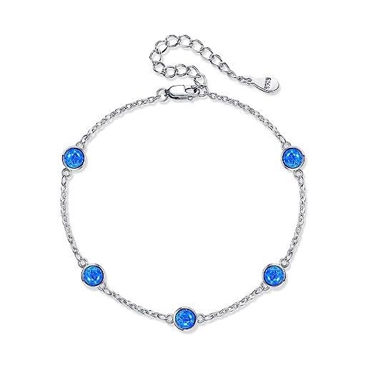 ONEFINITY bracciale con opale blu regolabile in argento sterling anallergico con pietre preziose da donna, gioielli di moda ideali come regalo di natale per le donne