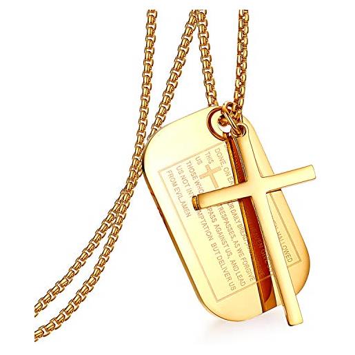 Cupimatch, collana con ciondolo a forma di croce della bibbia, da uomo, in acciaio inox, con scritta in lingua inglese "gesù" e acciaio inossidabile, colore: oro, cod. Cm-22-04-uk