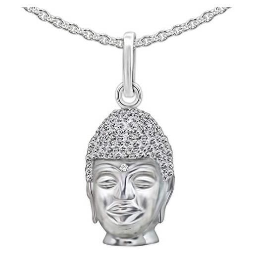 CLEVER SCHMUCK set di ciondolo in argento con testa di buddha 15 x 10 mm, forma plastica lucida con catena a piselli, 45 cm, in argento sterling 925