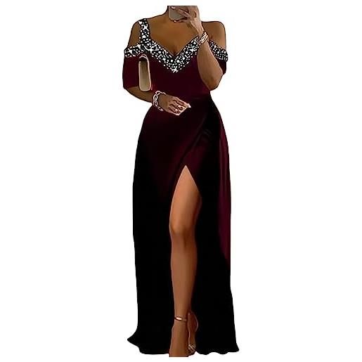 shownicer vestiti da cerimonia donna elegante scollo a v abito maxi lungo a vita alta vestito sexy curvy cocktail abiti in tinta unita vestiti con spacco a rosso xl