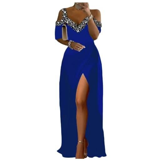 shownicer vestiti da cerimonia donna elegante scollo a v abito maxi lungo a vita alta vestito sexy curvy cocktail abiti in tinta unita vestiti con spacco a blu xxl
