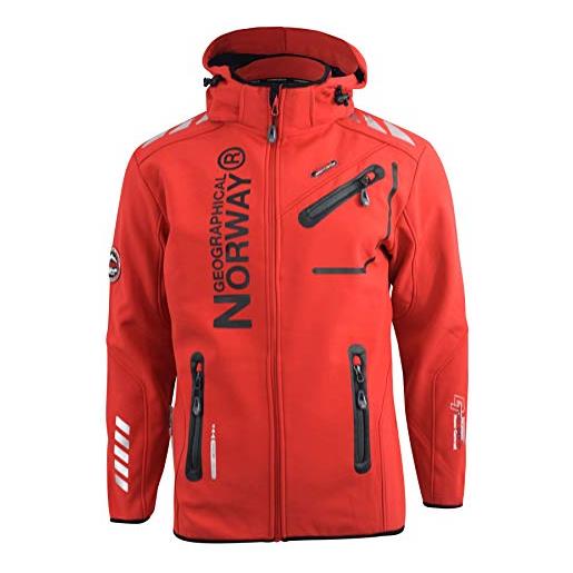 Geographical Norway royaute men - giacca cappuccio softshell impermeabile uomo - giacca vento tattica da esterno - escursionismo sci autunno inverno primavera (nero rosso xl)