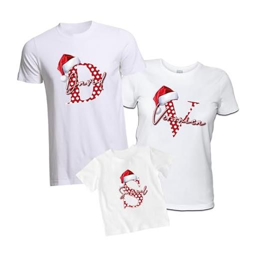 Generico set tris di t-shirt famiglia natale bianche maglie natalizie per papà mamma e figlio bimbo maglie personalizzate con nome christmas letter