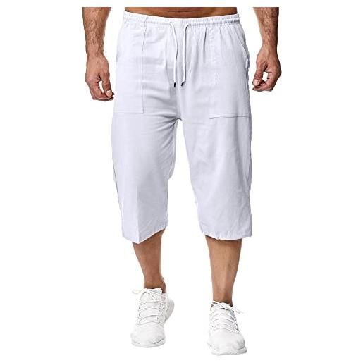 Remxi uomo lino pantaloncini shorts da pantaloni uomo 3/4 cotone lino pantaloni uomo estate vita elastica la spiaggia verde m