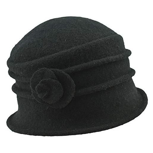 Seeberger cappello cloche lana cotta | walkglocke con dettaglio floreale | taglia unica | cappello donna | autunno inverno (nero)