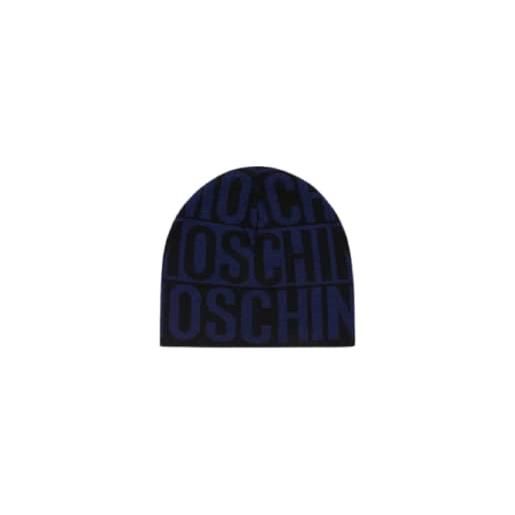 MOSCHINO berretto in lana logo bands nero/bluette