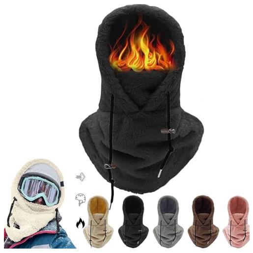 DANC sherpa hood ski mask, sherpa hood, balaclava hood scarf, winter ski mask balaclava face mask, adjustable warm fleece sherpa ski hood (free size, black)