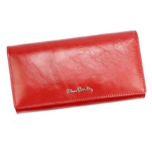 Pierre Cardin portafoglio grande lucido da donna in 100% pelle naturale laccata 18,5 x 10 x 3 cm per 8 carte, 3 scomparti per banconote 1 portamonete, colore: rosso, 06 italy, classico