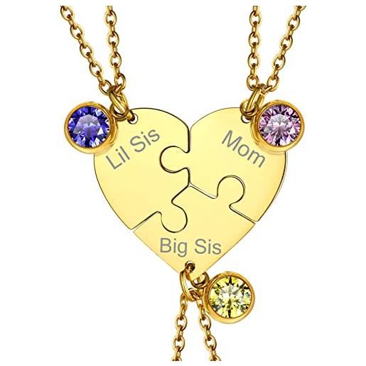 GOLDCHIC JEWELRY collane puzzle 3 pezzi in oro con pietre portafortuna per le sorelle, ciondolo cuore acciaio inossidabile per mamma e 3 figlie, gioielli per l'amicizia, regali per famiglia
