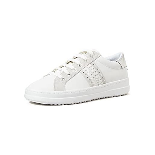 Geox d pontoise d, sneakers donna, bianco/argento (white/silver c0007), 37 eu