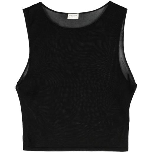 Saint Laurent canotta crop semi trasparente - nero