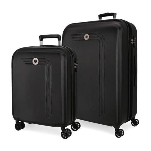 MOVOM riga set di valigie nero 55/70 cm rigido abs chiusura tsa 109l 6,32 kg 4 ruote doppie bagaglio mano, nero, taglia unica, set di valigie