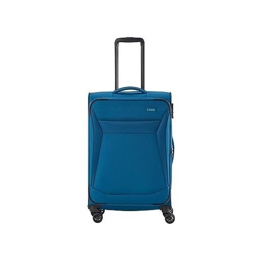 travelite valigia a 4 ruote taglia m soft shell, serie di valigie chios con soffietto elasticizzato + paraspigoli, trolley in look senza tempo, 67 cm, 60 fino a 66 l, blu (petrol)