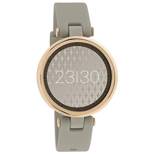 Oozoo q4, smartwatch unisex, 39 mm, con cinturino in silicone da 16 mm, per uomo e donna, orologio fitness con contapassi, orologio sportivo per ios e android, tortora/oro rosa, cinghie
