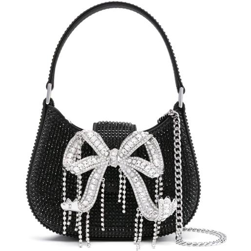 Self-Portrait borsa rhinestone crescent bow mini - nero