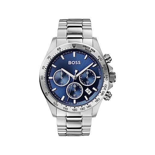 BOSS orologio con cronografo al quarzo da uomo collezione hero con cinturino in acciaio inossidabile, argento/blu (silver/blue)